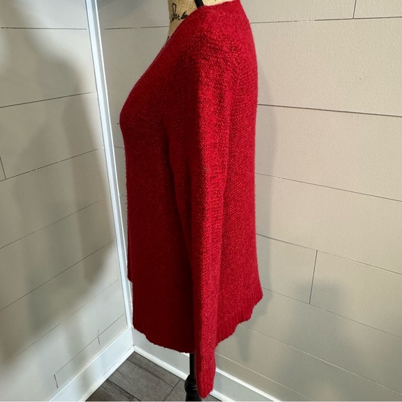 J. Jill V-Neck Long Sleeve Marled Red Sweater Alpaca - XS  Oversized - Picture 3 of 7
